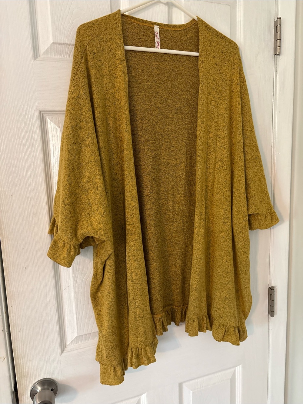 Mustard Ruffle Hem Open Front Cardigan Size M - Picture 12 of 13